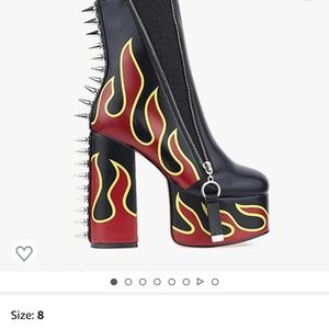 DETOGNI Women's Elastic band High Heels Rivets Ankle Boots Ladies Flames Totem M